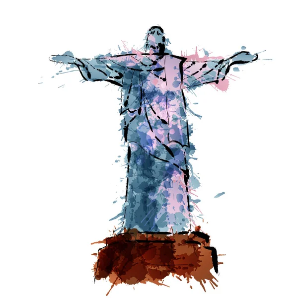 Estatua de Cristo redentor en Río de Janeiro, Brasil hecha de salpicaduras de colores — Archivo Imágenes Vectoriales