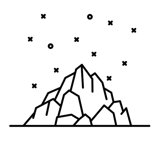 Montagne d'art en ligne plate et étoiles illustration — Image vectorielle