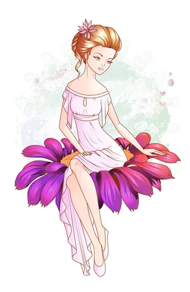 Märchenfigur Daumenkino sitzt auf der Blume — Stockvektor