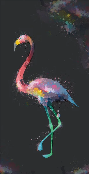 Grunge-Aquarell spritzt Flamingo-Illustration — Stockvektor