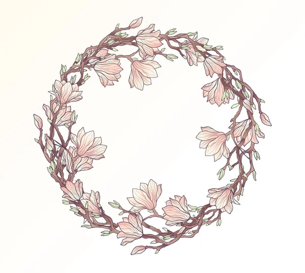 Modèle de cadre de cercle floral Magnolia — Image vectorielle