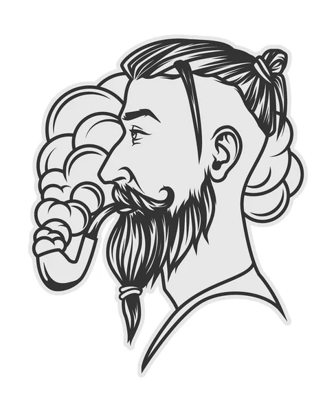 Hipster avec barbe et coiffure undercut tube fumeur portrait — Image vectorielle