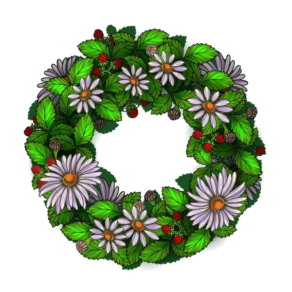 Realistic chamomile floral wreath — Stock Vector