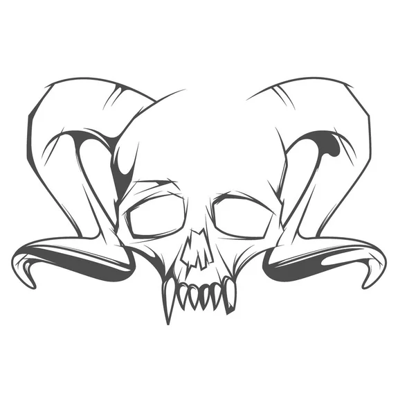 Menselijke schedel met hoorns en scherpe tanden — Stockvector