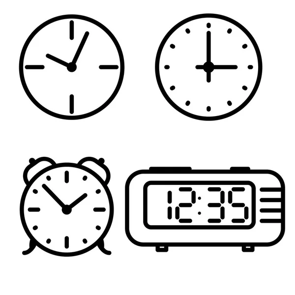 Płaska linia sztuki zegar zestaw ikon — Wektor stockowy