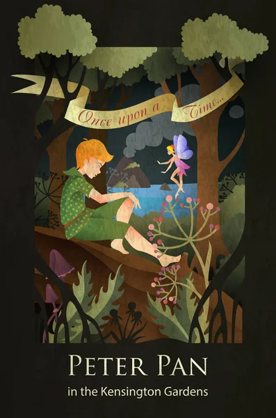 Peter Pan e Tinker Bell ilustração de conto de fadas — Vetor de Stock