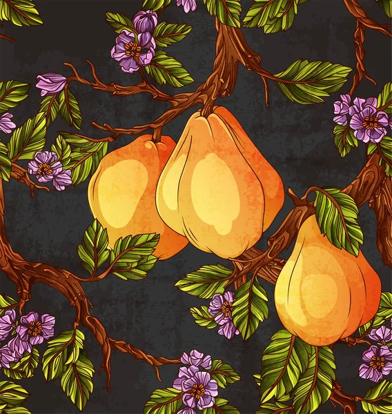 Ripe Quinces on the Branch Seamless Pattern — Stock Vector