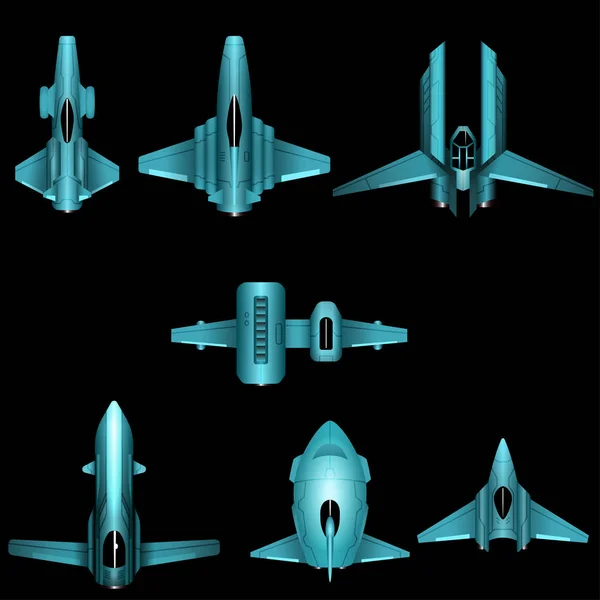 Conjunto de naves espaciales para videojuegos de disparos de arriba hacia abajo 2d — Vector de stock