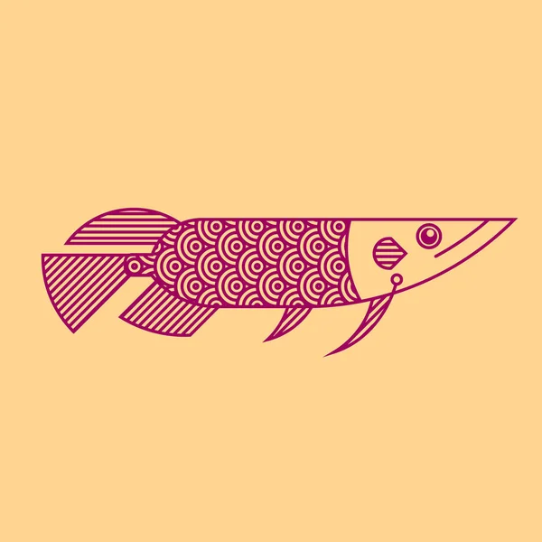 Line art stijl arowana vis illustratie — Stockvector