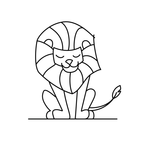 Coloring Book Cute Little Lion Character — Stock Vector