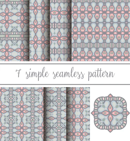 Set Seven Neutral Simple Seamless Patterns — Stock Vector