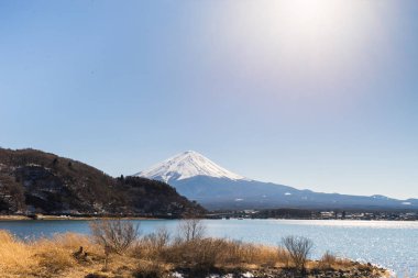 Fuji Dağı ve Gölü kawaguchiko, Japonya. Bu seyahat ve turizm için en ünlü yer