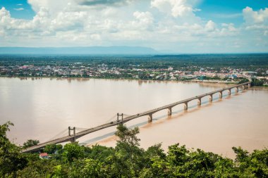 Laos-Japonya köprü ve pakse şehir Pakse, Champasak, Laos, manzara