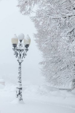 Derin karla kaplı sokak lambası