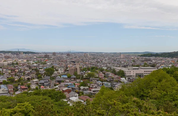 Вид на город Акита из замка Фатота, Япония — стоковое фото