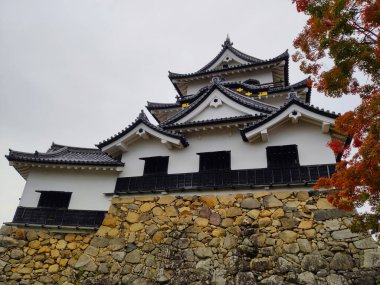 Hikone, Japonya - 18 Kasım 2019: Hikone şatosunun ana kalesi (donjon), Japonya 'daki sadece 12 kaleden biridir. Xvii klanı tarafından Xvii c. 'de inşa edildi, şimdi Japonya' nın ulusal bir hazinesi. 