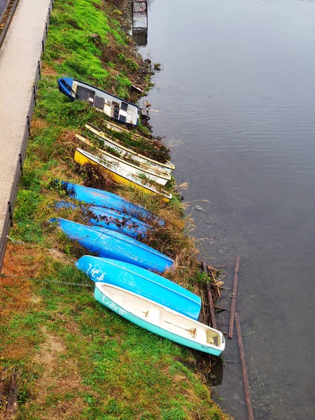 Фудзикавагутико Япония Ноября 2019 Года Осенью Лодки Берегу Озера Кавагути — стоковое фото