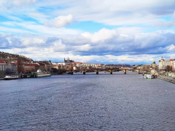 Prague Czech Republic March 2020 View Vltava River Palacky Bridge — Stock Photo, Image