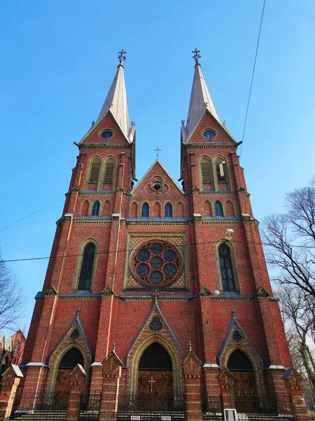 Riga Letonia Marzo 2020 Edificio Estilo Neogótico Iglesia Católica San —  Fotos de Stock