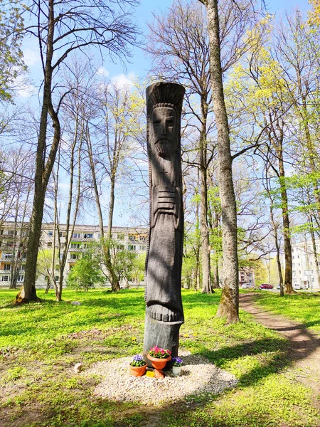 Lielvarde Latvia May 2020 Wooden Column Sculptures Lielvarde Park Site — Stock Photo, Image