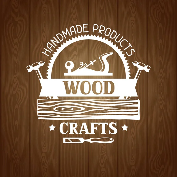 Wood crafts label with log and jointer. Emblem for forestry and lumber industry