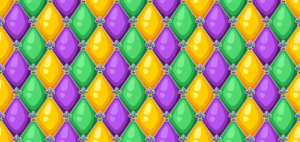 Seamless pattern with rhombus in Mardi Gras colors. Royalty Free Stock Vectors