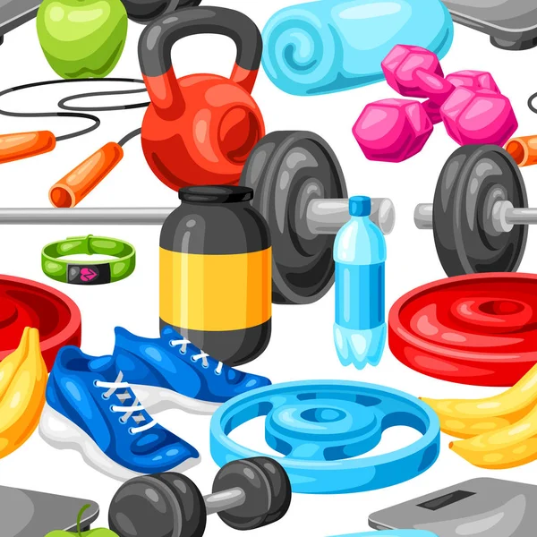 Seamless pattern with fitness equipment.
