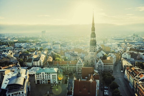 Old Riga city view from the DSLR Drone