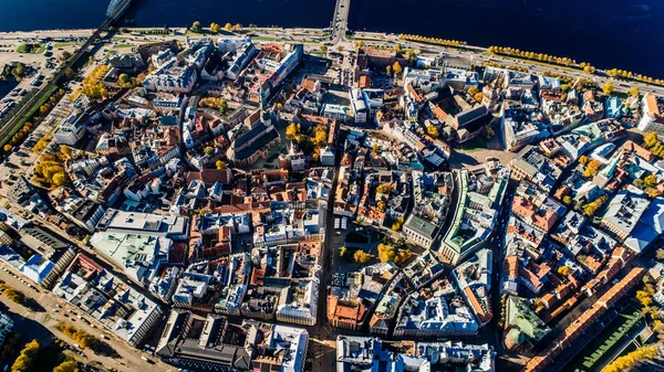 Riga city Dslr Drone byggnader foto från ovan — Stockfoto