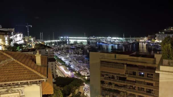 Monaco városi város Monte Carlo éjszaka time-lapse — Stock videók