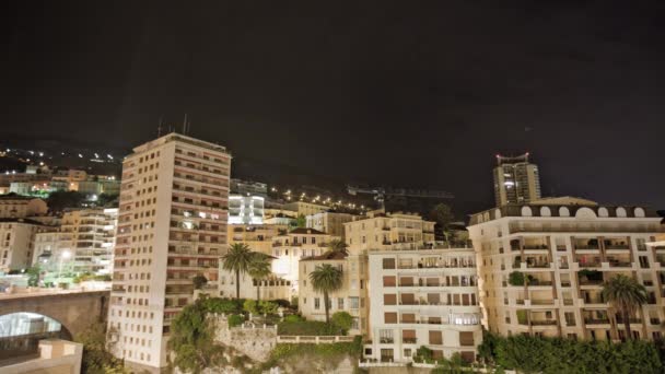 Monaco városi város Monte Carlo éjszaka gyorsított házak — Stock videók
