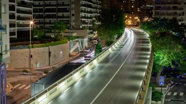 Μονακό πόλη πόλη Μόντε Κάρλο νύχτα time-lapse — Αρχείο Βίντεο