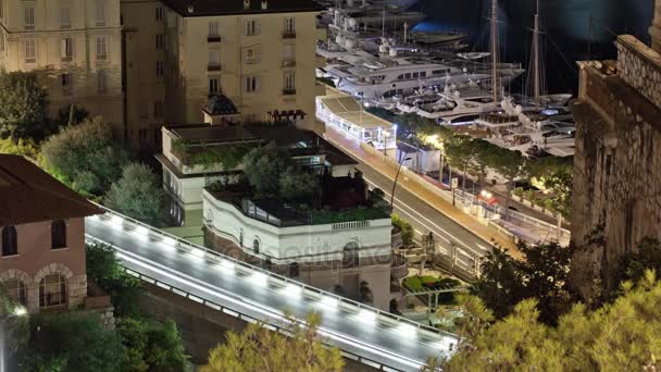 Monaco stad stadje Monte Carlo nacht time-lapse — Stockvideo