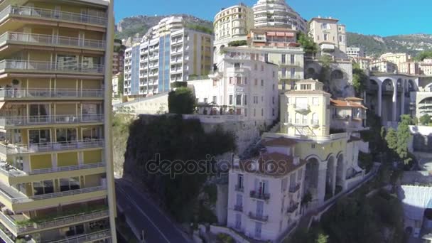 Monaco city city monte carlo drone flight port yahts sea flats — Stockvideo