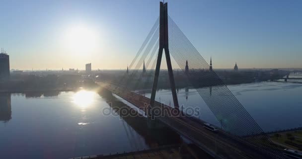 Riga city stary dół miasta jesień Drone lotu dnia — Wideo stockowe