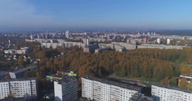 Riga şehir sonbahar gündoğumu binalar yaşayan Drone evler