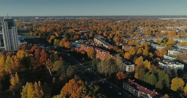 Ciudad de Riga Edificios de otoño Viviendas Drone Time-lapse — Vídeo de stock