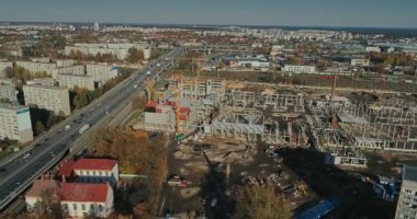 Köprü viyadük yol trafik makine Drone uçuş inşa süreci etrafında