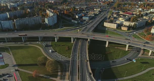 Bridge Viaduct road traffic machine Drone fast time cars in motion — Stock Video
