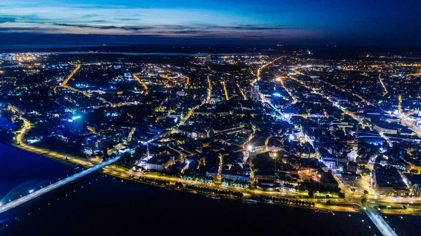 Riga city Night time bridge Autumn Drone flight — Stock Photo, Image