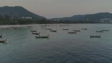 Balıkçı tekneleri bay, yelkenli, deniz, Tayland, Tayland, yat, günbatımı, plaj, gemi içinde hava uçuş 4 k