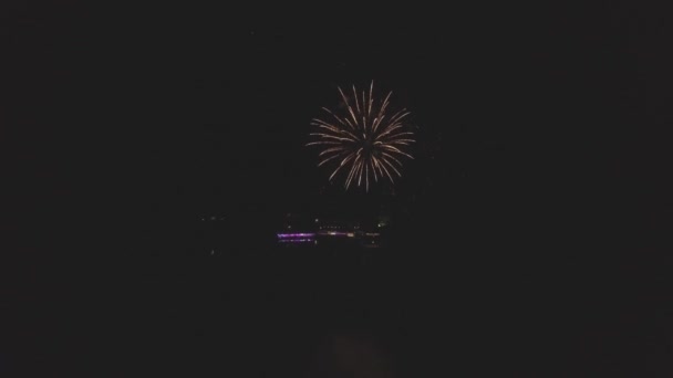 Fireworks salute the night drone air flight 4k colorfull illumination — Stock Video