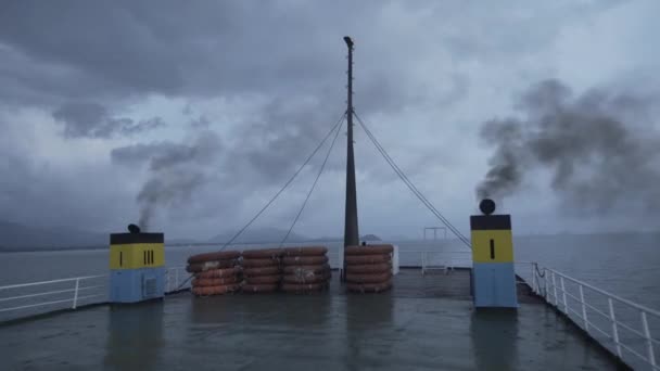 Lifeboat ferry ship, deck, equipment, Lifebuoy shipping, survival, south, catastrophe, emergency, orange, rescue — Stock Video