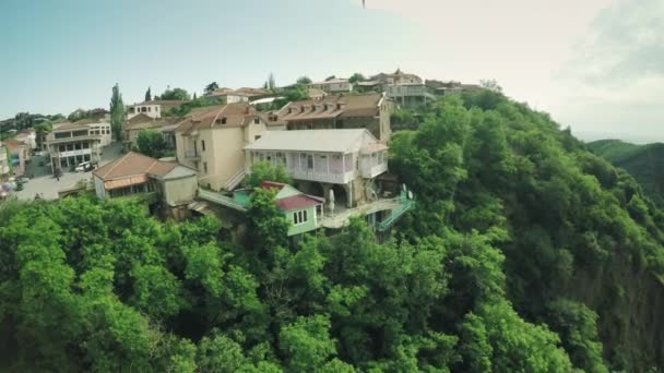 Signagi kale kilise Kafkas Dağları nehir beyaz güzellik doğa Gürcistan hayvanlar waterwall dron 4k — Stok video