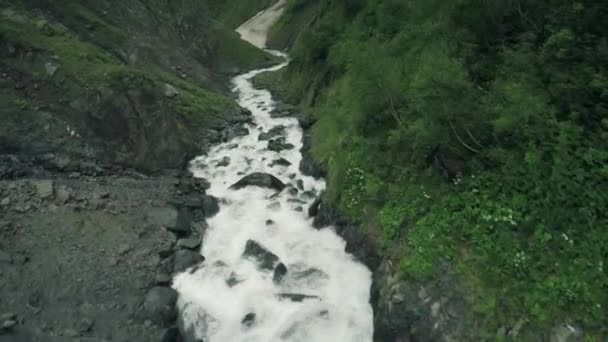 Caucasus mountains rivier Kaukasische schoonheid natuur Georgië dieren waterwall drone 4k — Stockvideo
