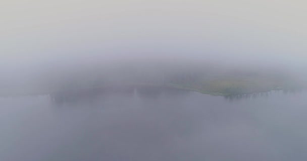 Fog Forest Lake drone flight nature morning outdoor, sunset — Stock Video