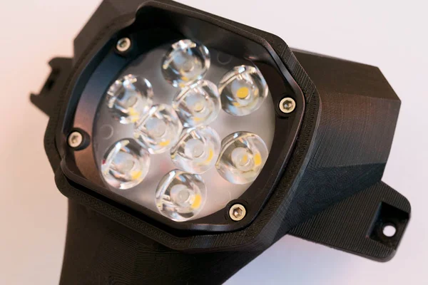 Bicicleta led lámpara impresora 3D hecho a sí mismo para la conducción nocturna de moto —  Fotos de Stock