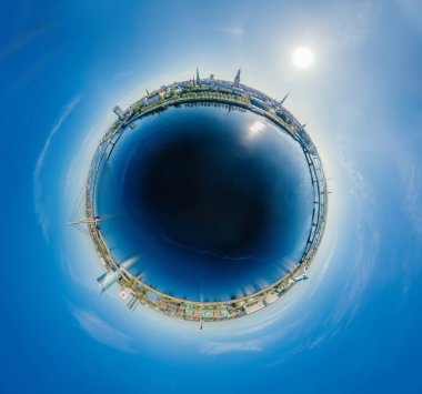 City Riga Daugava Nehri dron küre 360 vr görünümü