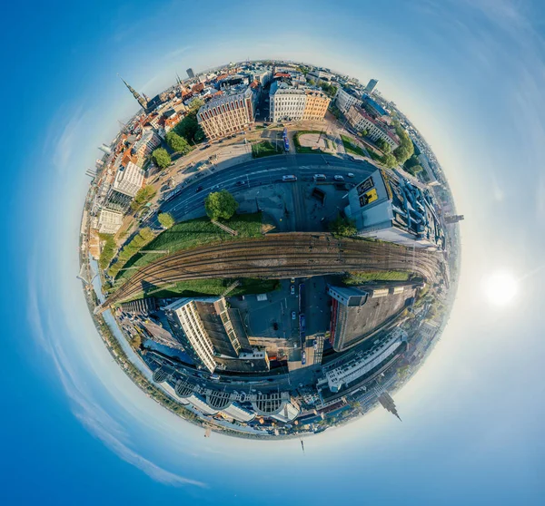 City Riga Carreteras y trenes drone sphere 360 vr view — Foto de Stock