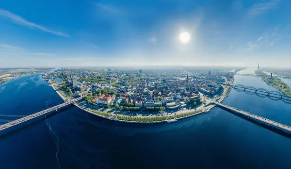 Cidade Riga Daugava rio drone esfera 360 vr vista — Fotografia de Stock